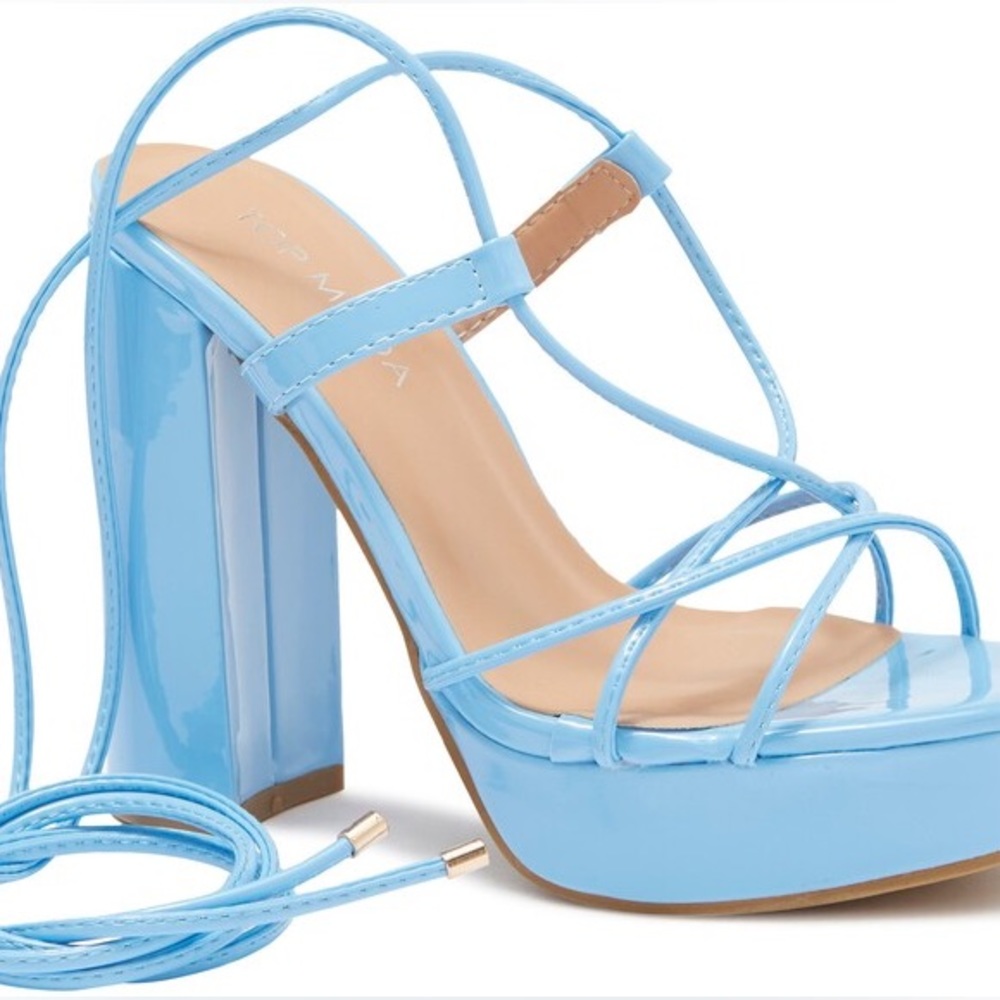 TOP MODA Jane Leg Tie Platform Sandals Size 8 Blue NEVER WORN
